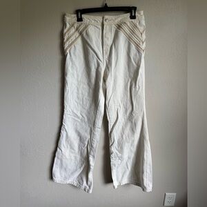 We the Free White Tan Embroidered Stripe Wide Leg Jeans Womens 29 Festival